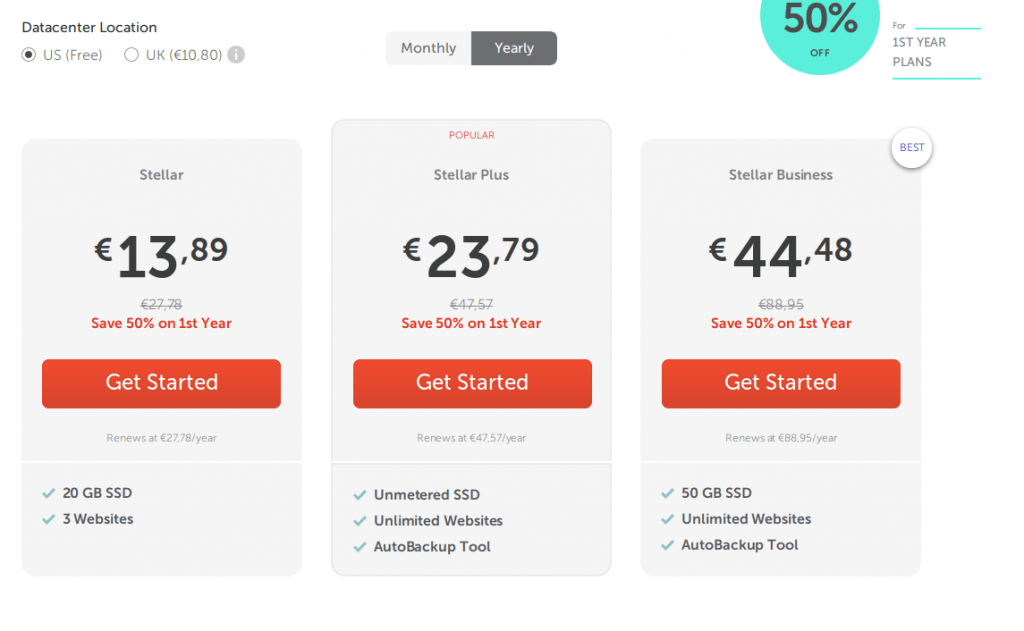 Captura de pantalla de hosting Stellar Plus de Namecheap