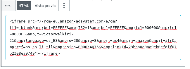 Vista del código del anuncio Amazon sin el scroll