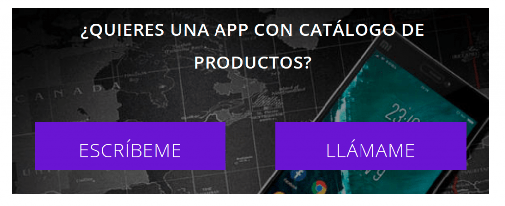 Captura de la estrategia de llamada a la acción implementada en la web Walkiria apps.