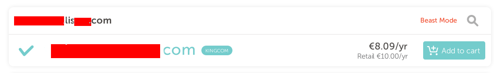 Captura de pantalla donde se ve un dominio libre para comprar en namecheap