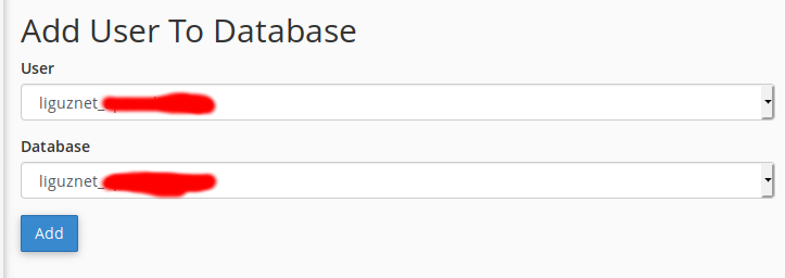 Asignar nuevo usuario a nueva db creada en CPanel